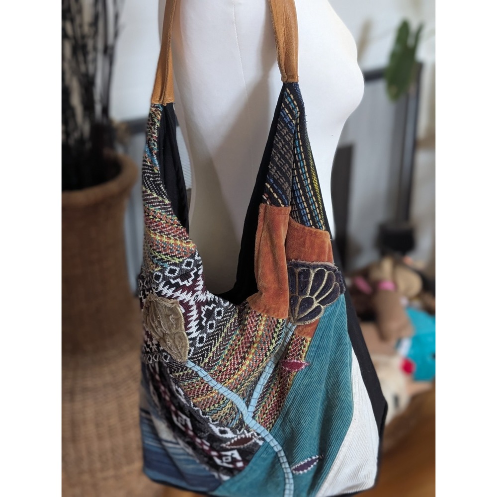Coldwater Creek Maywine Patchwork Hobo Bag Velvet Corduroy Tapestry Leather... - Picture 14 of 14